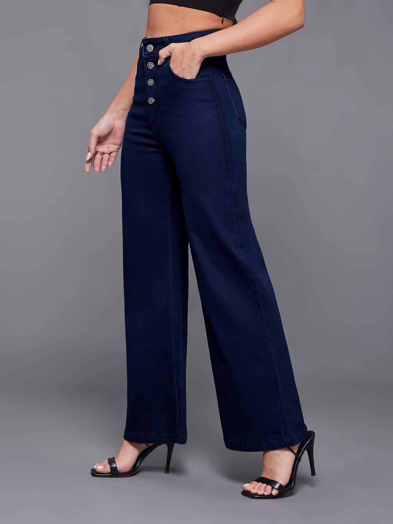     			Miss Chase Women's Wide Leg High-Rise Jeans ( Blue )
