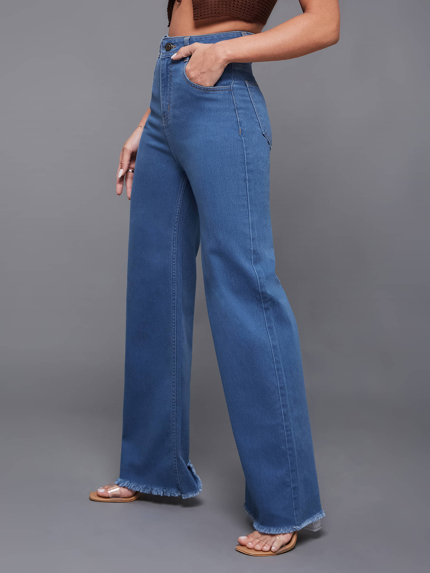     			Miss Chase Women's Wide Leg High-Rise Jeans ( Blue )