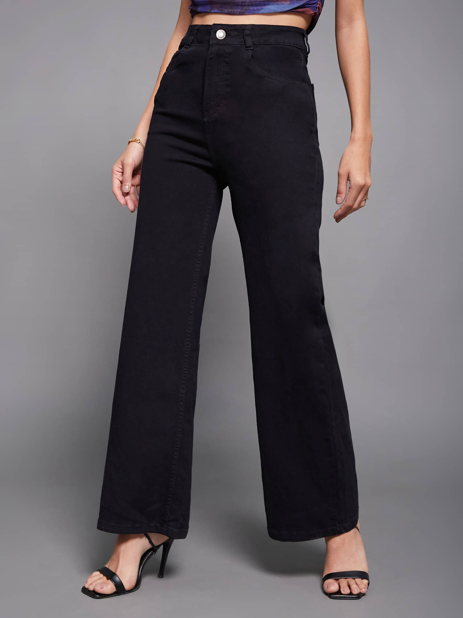     			Miss Chase Women's Wide Leg High-Rise Jeans ( Black )