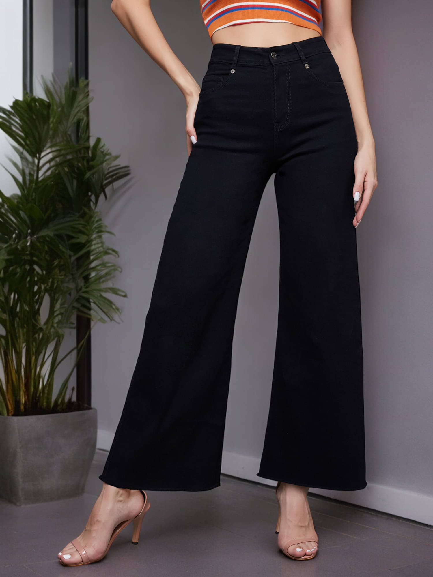     			Miss Chase Women's Wide Leg High-Rise Jeans ( Black )