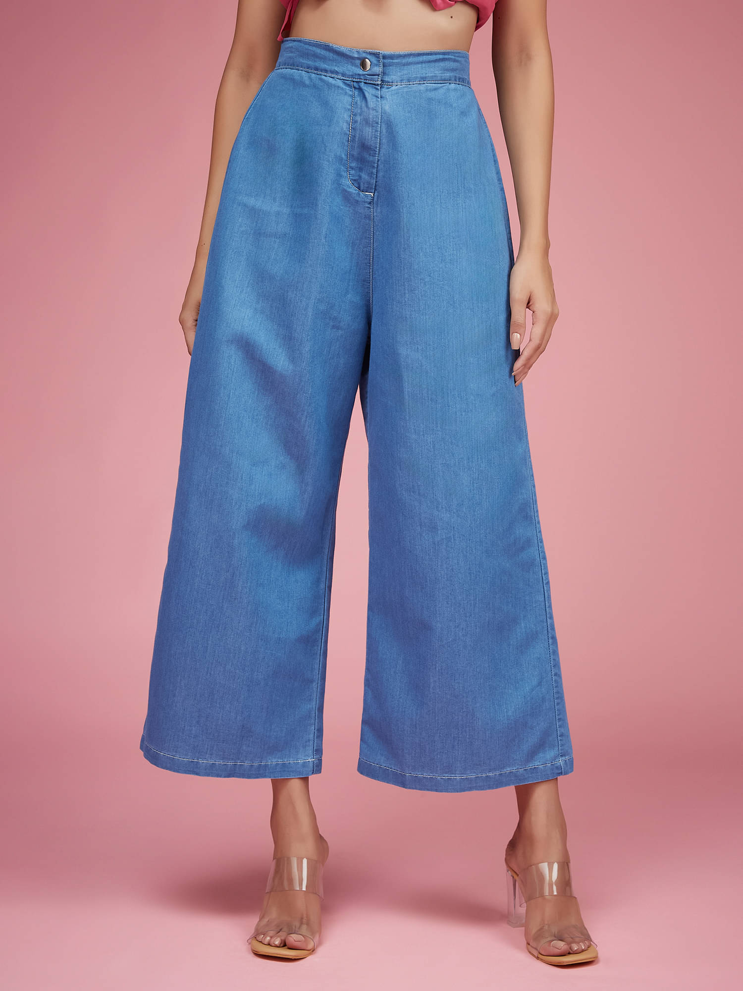     			Miss Chase Women's Wide Leg High-Rise Jeans ( Blue )