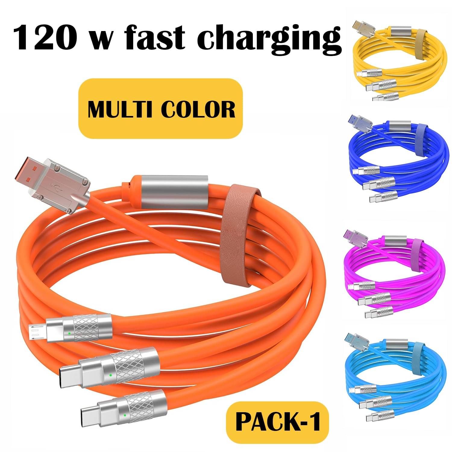 Multicolor 3 in 1 Charger Cable 120w 6A Super Fast Charging Type C IP Micro USB Multicolor 3 in 1 Charger Cable 120w 6A Super Fast Charging Type C IP Micro USB
