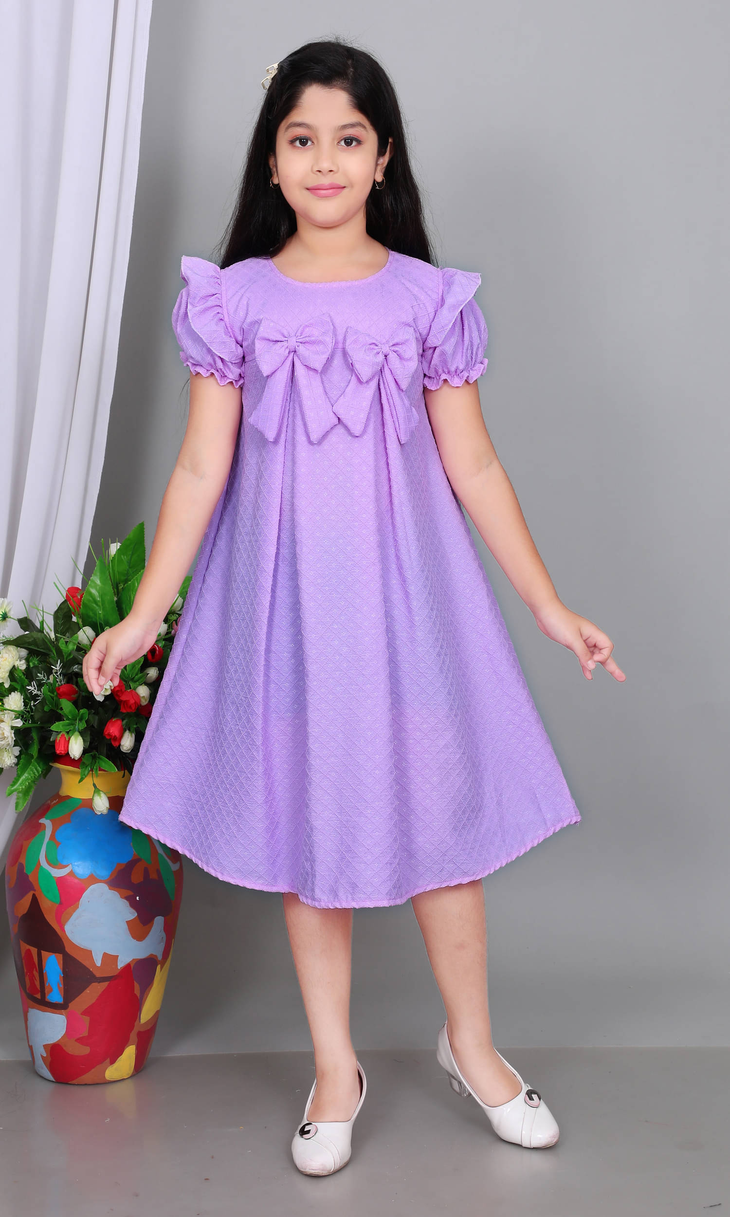 NEWSIFA Cotton Blend Dress For Girls ( Pack of 1 , Lavender )     			NEWSIFA Cotton Blend Dress For Girls ( Pack of 1 , Lavender )