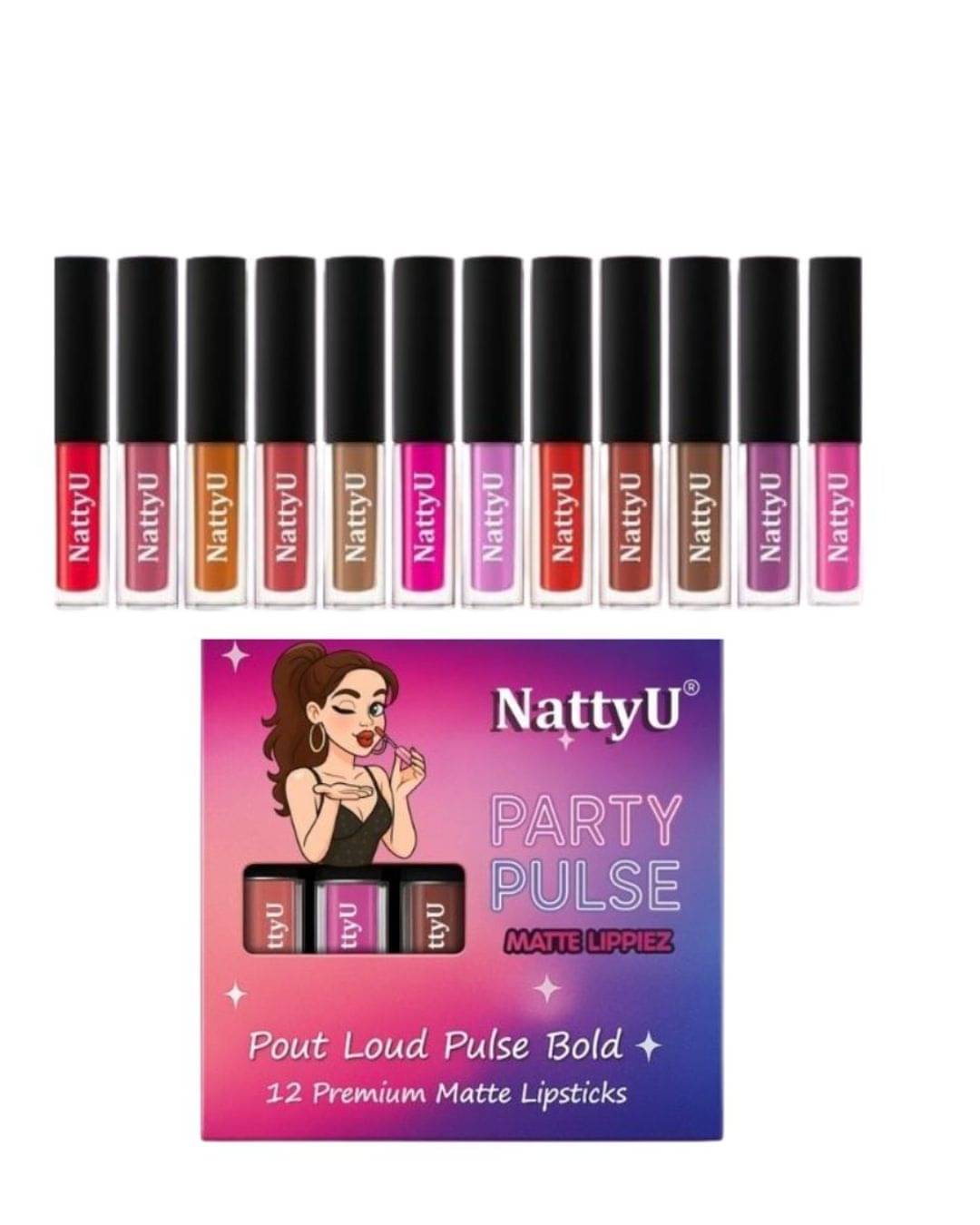     			NattyU Multi Matte Waterproof Liquid Lipstick ( Pack of 12 )