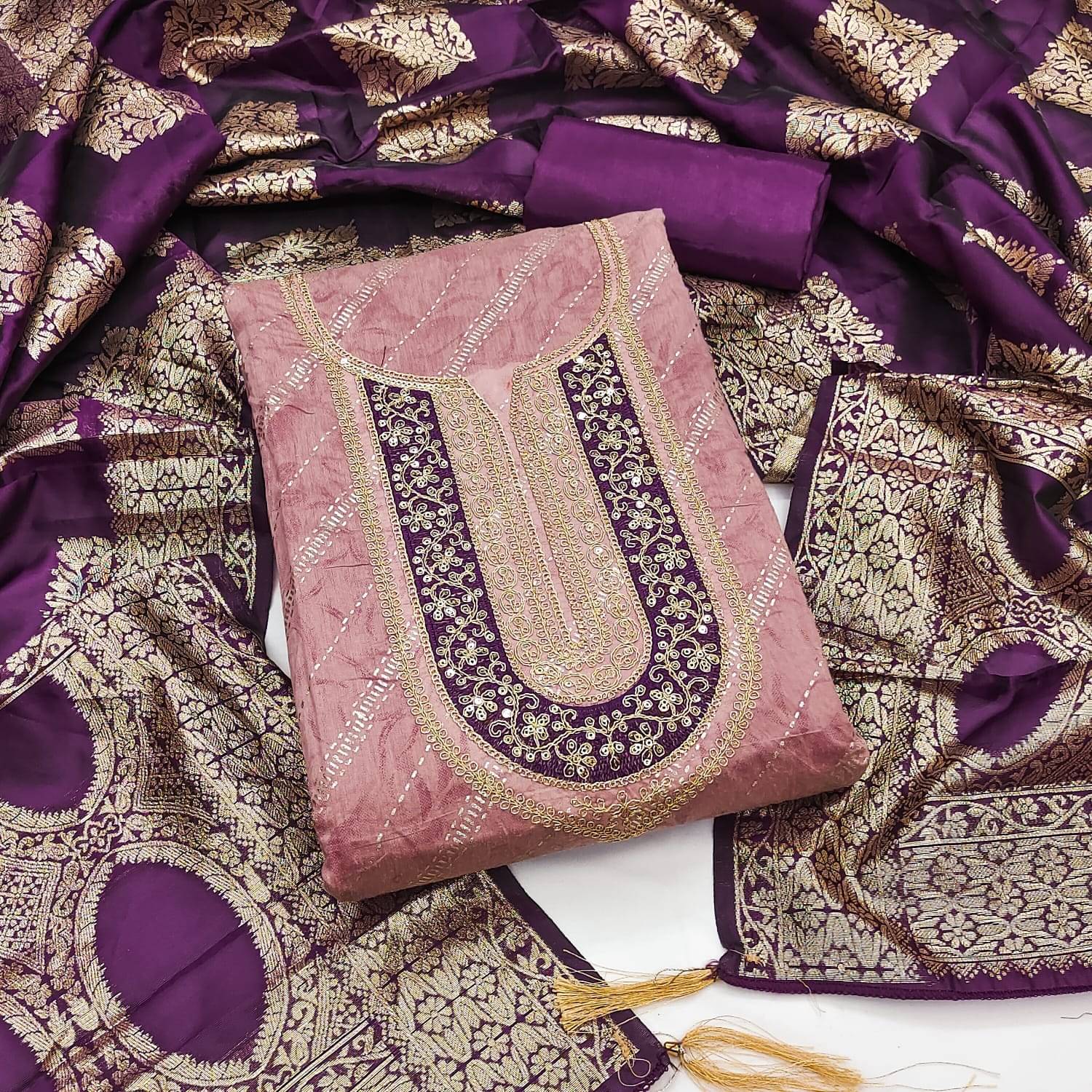     			Panbai sarees Women Chanderi Unstitched Dress Material ( Pink )