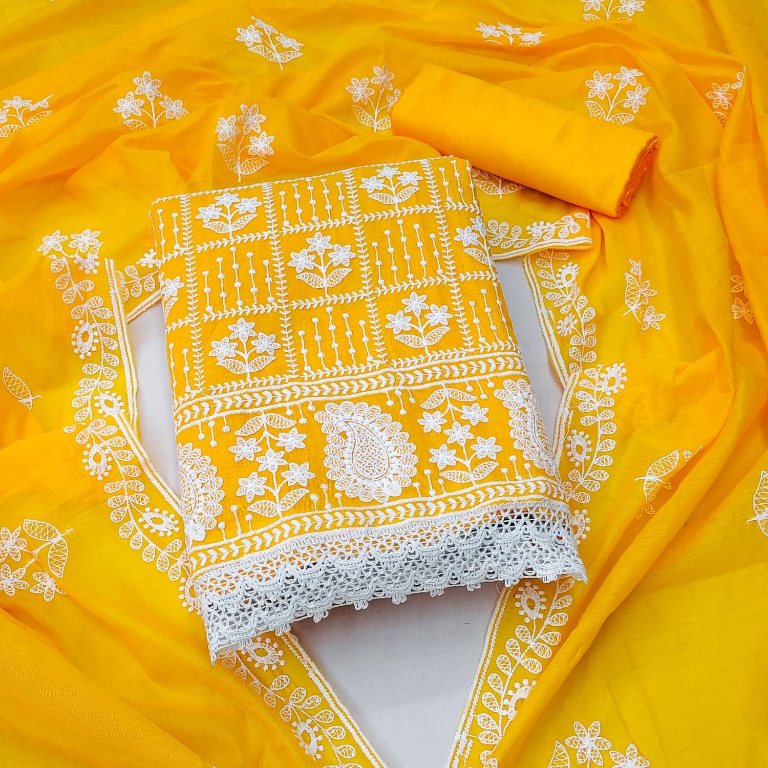 Panbai sarees Women Chanderi Unstitched Dress Material ( Yellow ) Panbai sarees Women Chanderi Unstitched Dress Material ( Yellow )