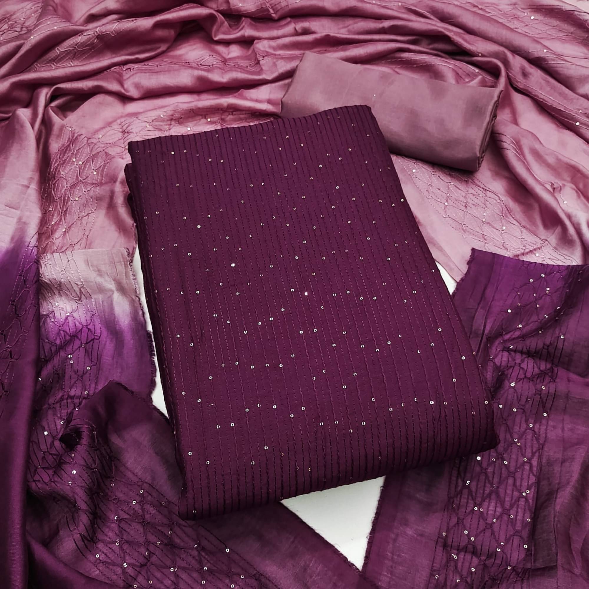 Panbai sarees Women Chanderi Unstitched Dress Material ( Purple )     			Panbai sarees Women Chanderi Unstitched Dress Material ( Purple )