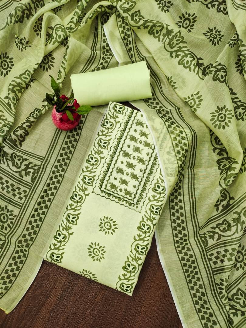 Panbai sarees Women Cotton Blend Unstitched Dress Material ( Green ) Panbai sarees Women Cotton Blend Unstitched Dress Material ( Green )
