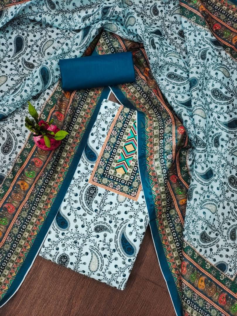     			Panbai sarees Women Cotton Blend Unstitched Dress Material ( Blue )
