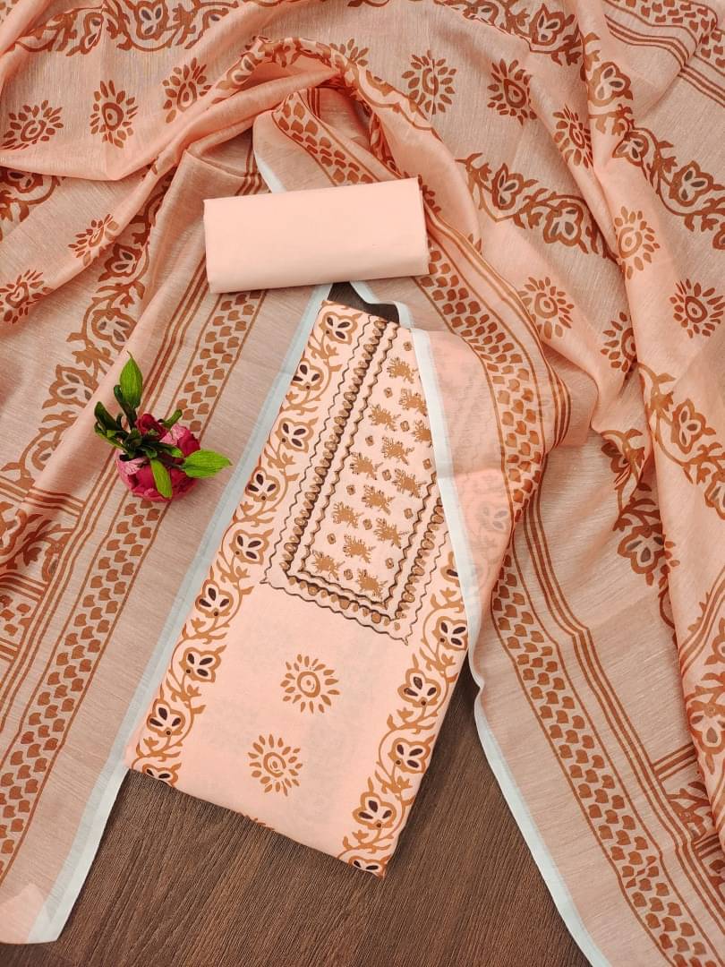 Panbai sarees Women Cotton Blend Unstitched Dress Material ( Peach ) Panbai sarees Women Cotton Blend Unstitched Dress Material ( Peach )