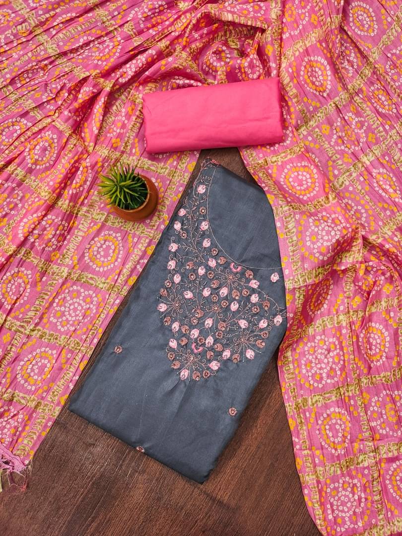     			Panbai sarees Women Cotton Blend Unstitched Dress Material ( Grey )