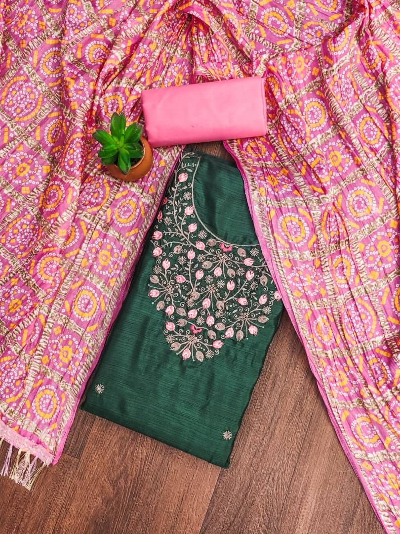 Panbai sarees Women Cotton Blend Unstitched Dress Material ( Green ) Panbai sarees Women Cotton Blend Unstitched Dress Material ( Green )