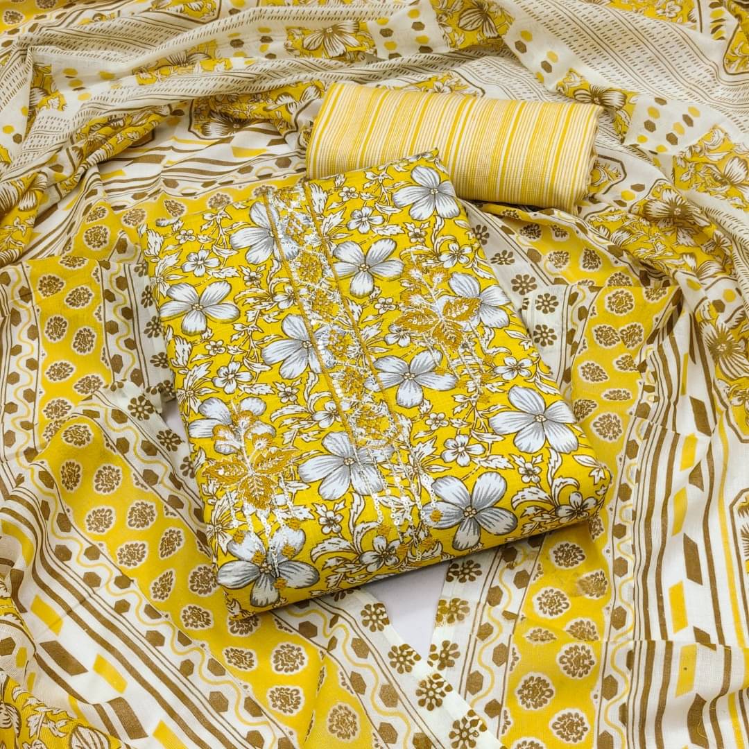 Panbai sarees Women Cotton Blend Unstitched Dress Material ( Yellow ) Panbai sarees Women Cotton Blend Unstitched Dress Material ( Yellow )