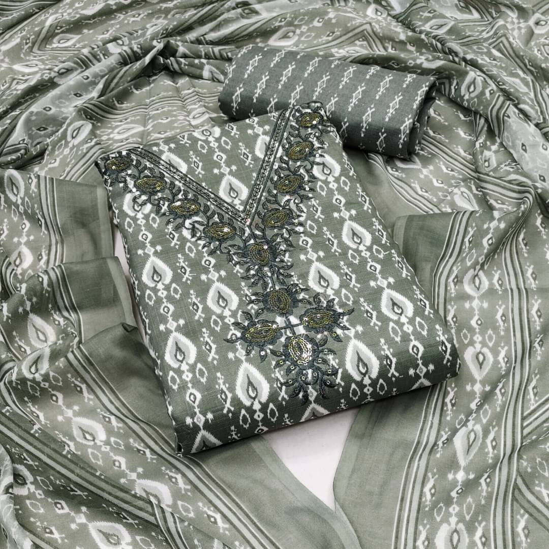     			Panbai sarees Women Cotton Blend Unstitched Dress Material ( Grey )