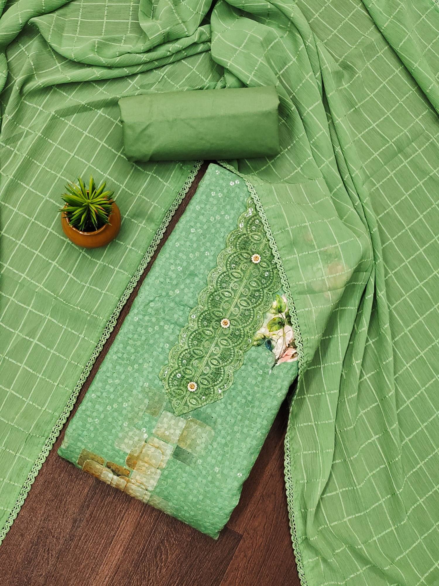     			Panbai sarees Women Cotton Blend Unstitched Dress Material ( Sea Green )
