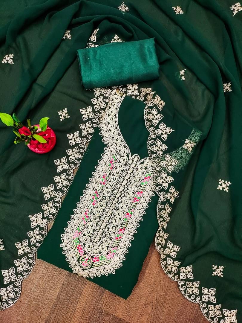 Panbai sarees Women Georgette Unstitched Dress Material ( Green ) Panbai sarees Women Georgette Unstitched Dress Material ( Green )