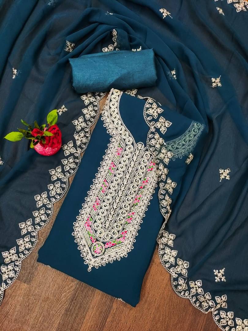 Panbai sarees Women Georgette Unstitched Dress Material ( Blue ) Panbai sarees Women Georgette Unstitched Dress Material ( Blue )