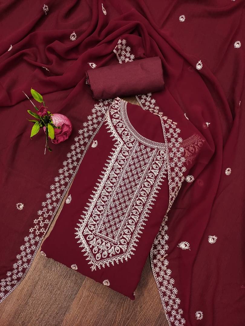     			Panbai sarees Women Georgette Unstitched Dress Material ( Maroon )