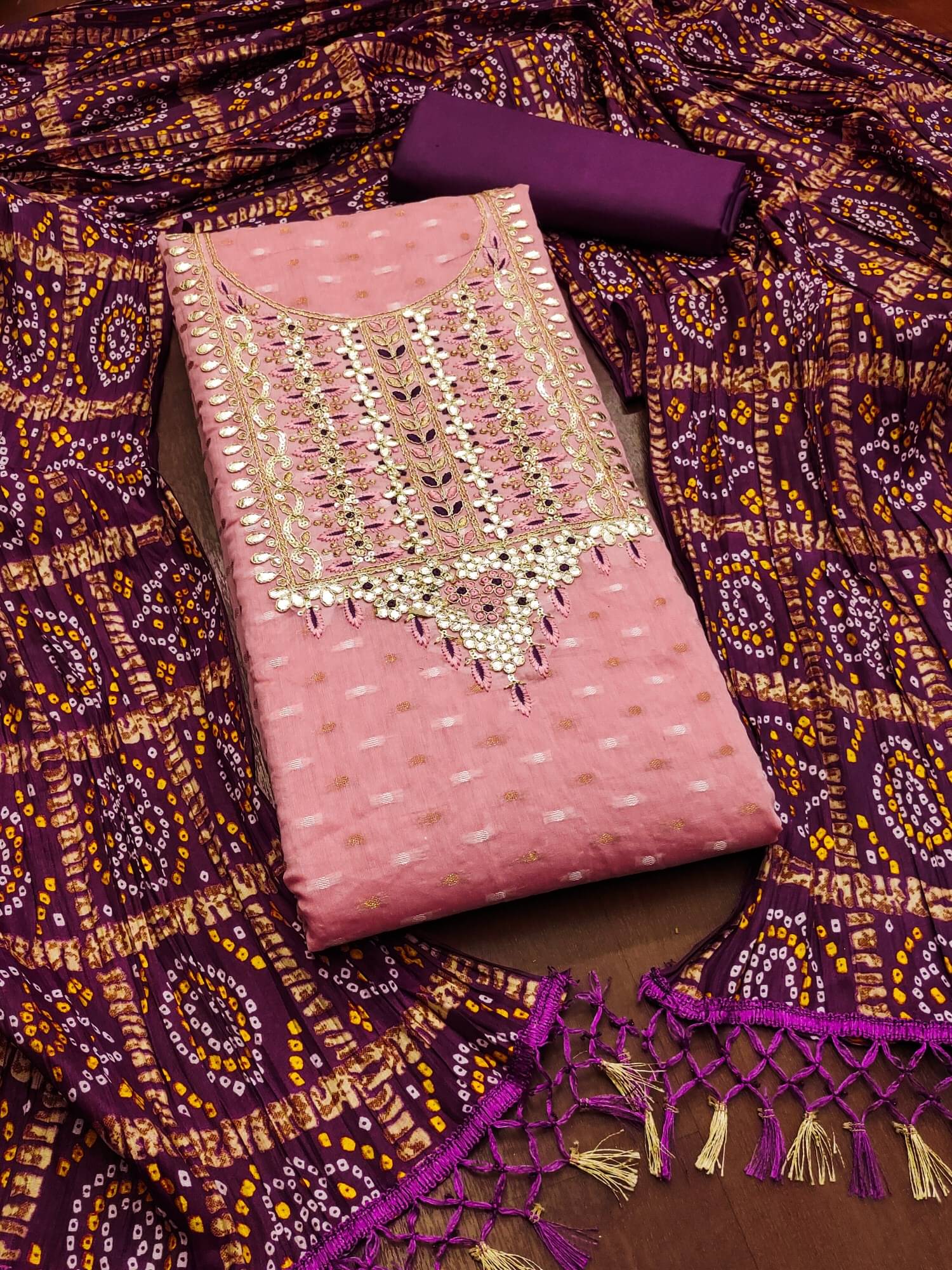 Panbai sarees Women Jacquard Unstitched Dress Material ( Pink ) Panbai sarees Women Jacquard Unstitched Dress Material ( Pink )