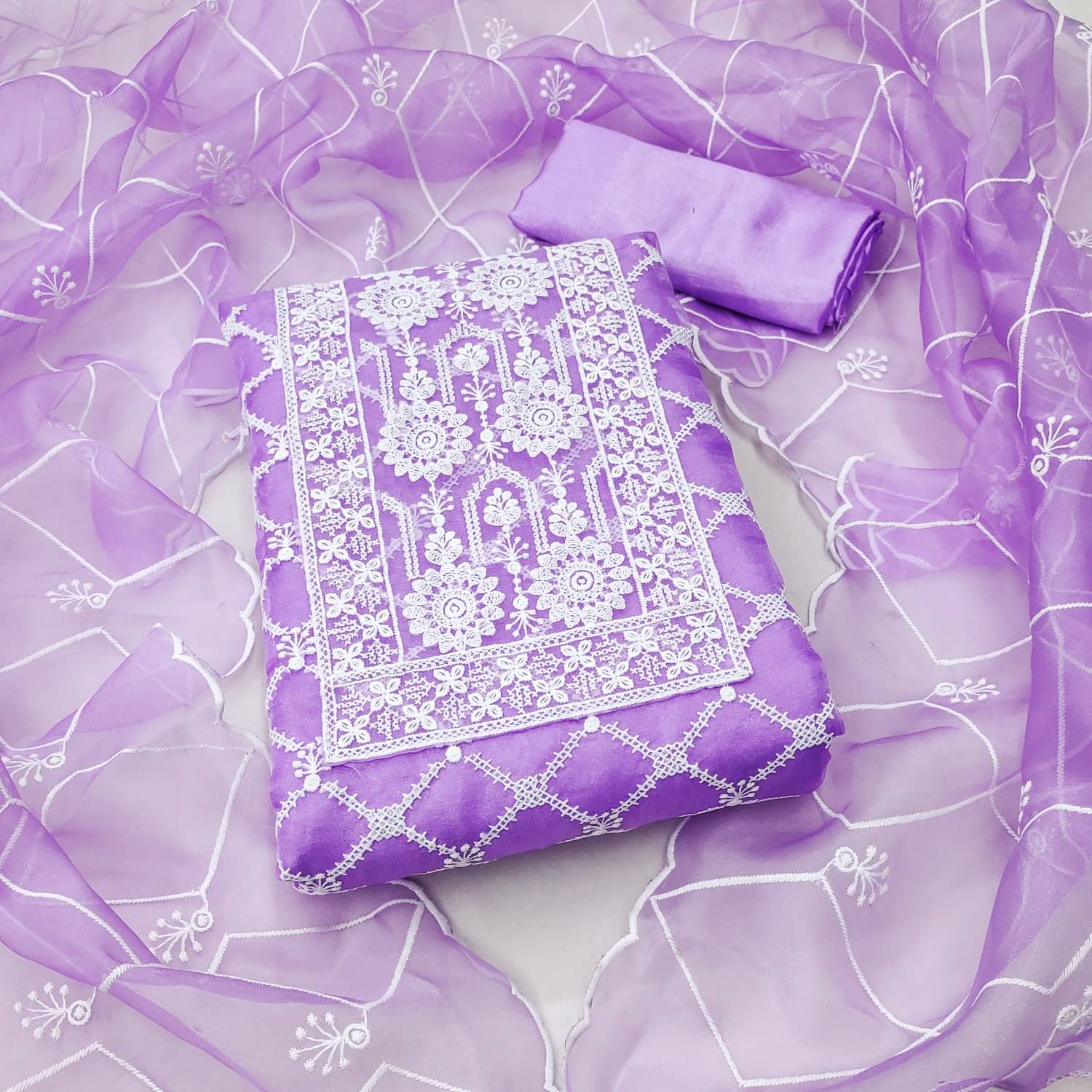     			Panbai sarees Women Organza Unstitched Dress Material ( Lavender )