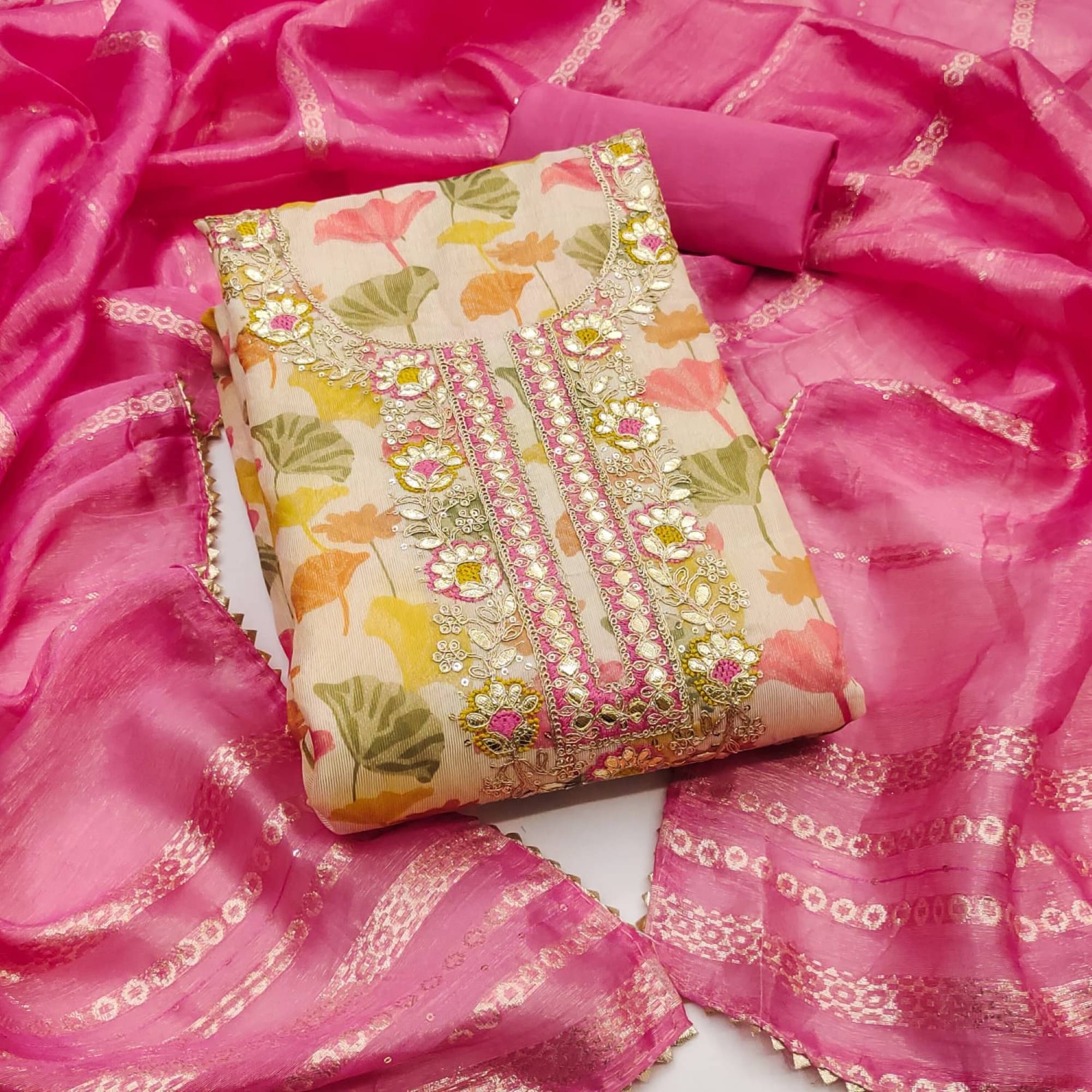 Panbai sarees Women Shimmer Unstitched Dress Material ( Pink ) Panbai sarees Women Shimmer Unstitched Dress Material ( Pink )