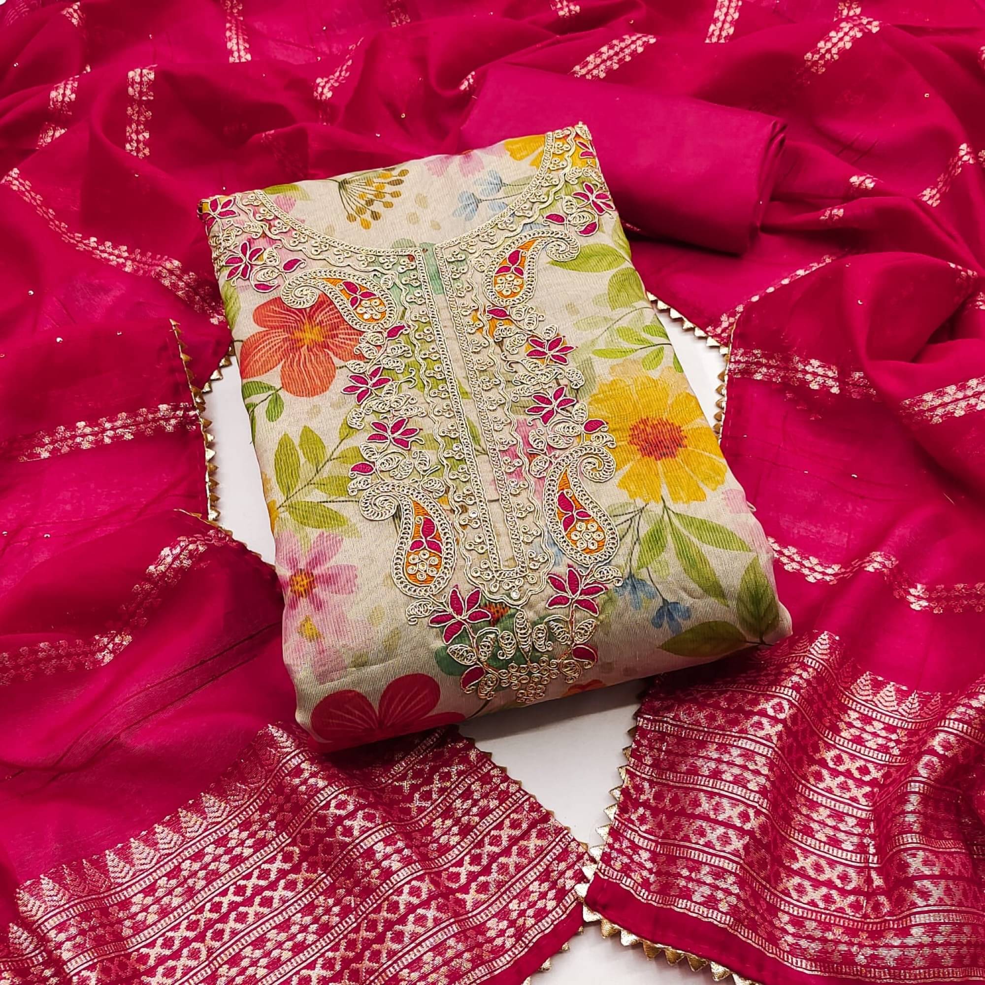     			Panbai sarees Women Shimmer Unstitched Dress Material ( White )