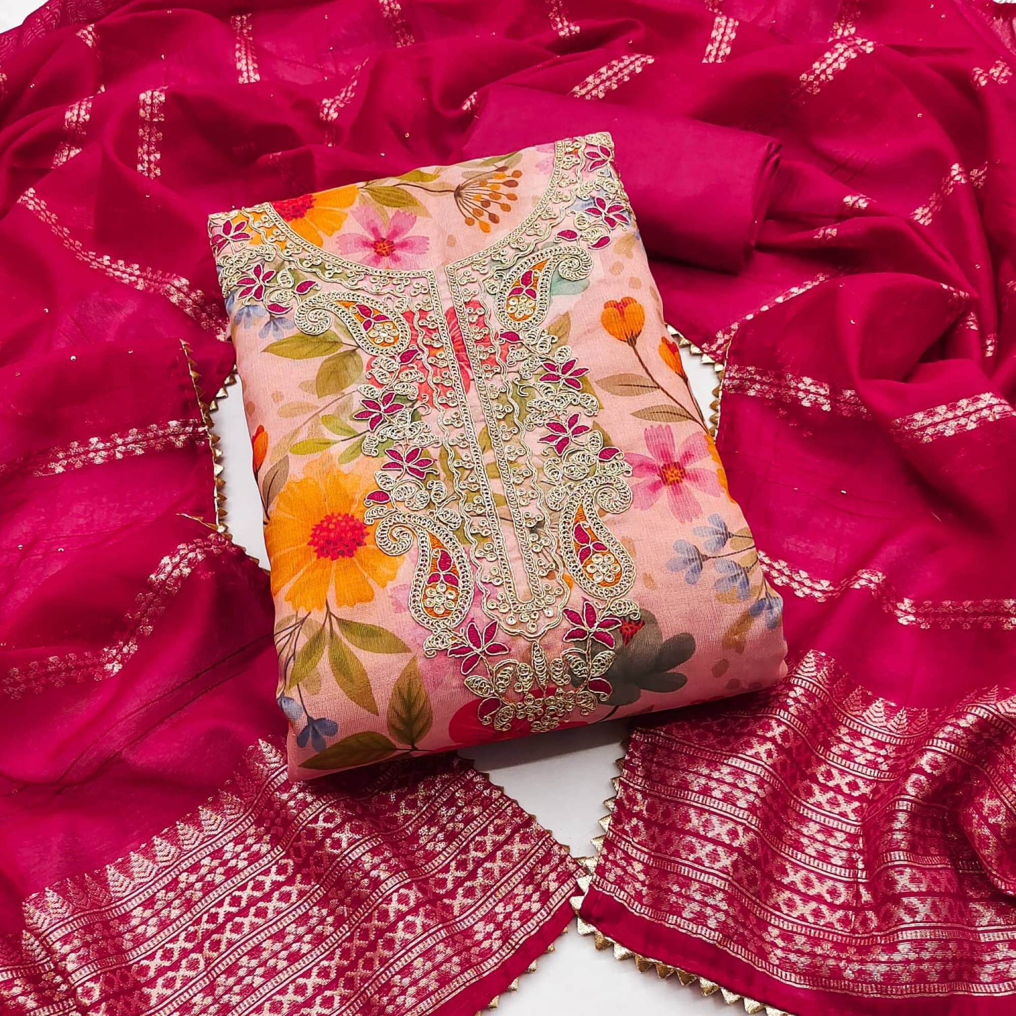 Panbai sarees Women Shimmer Unstitched Dress Material ( Pink ) Panbai sarees Women Shimmer Unstitched Dress Material ( Pink )