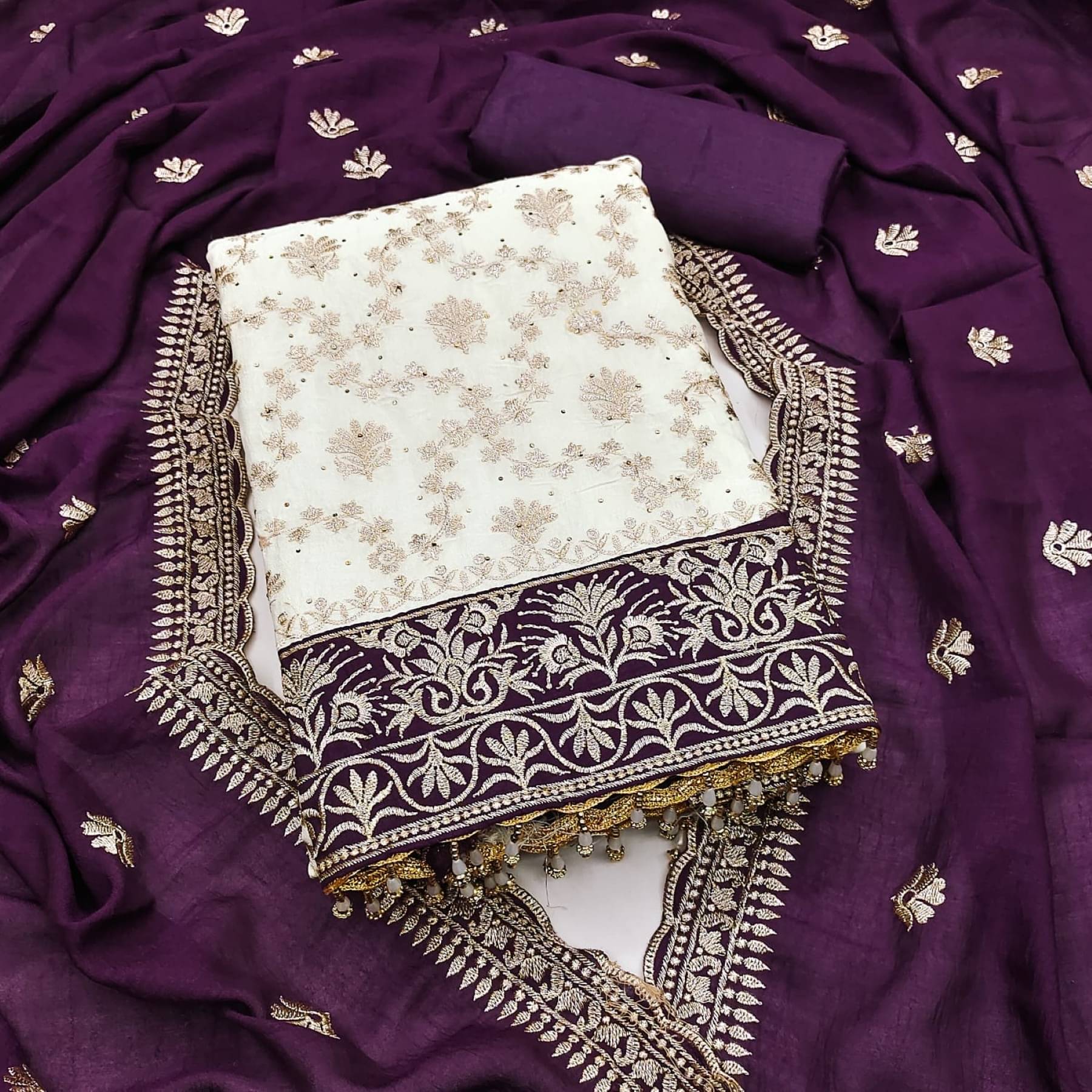 Panbai sarees Women Silk Unstitched Dress Material ( Purple ) Panbai sarees Women Silk Unstitched Dress Material ( Purple )