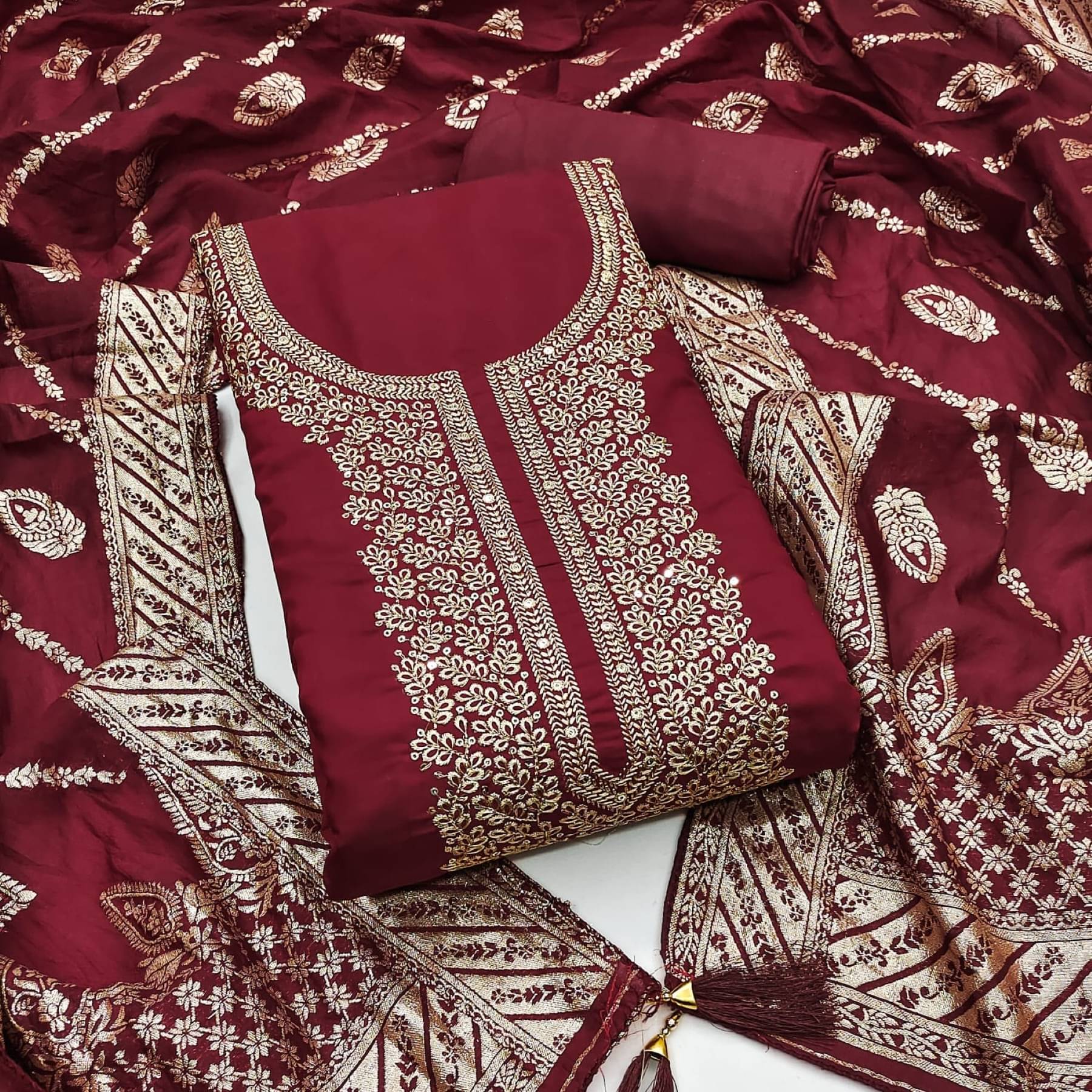 Panbai sarees Women Silk Unstitched Dress Material ( Red ) Panbai sarees Women Silk Unstitched Dress Material ( Red )