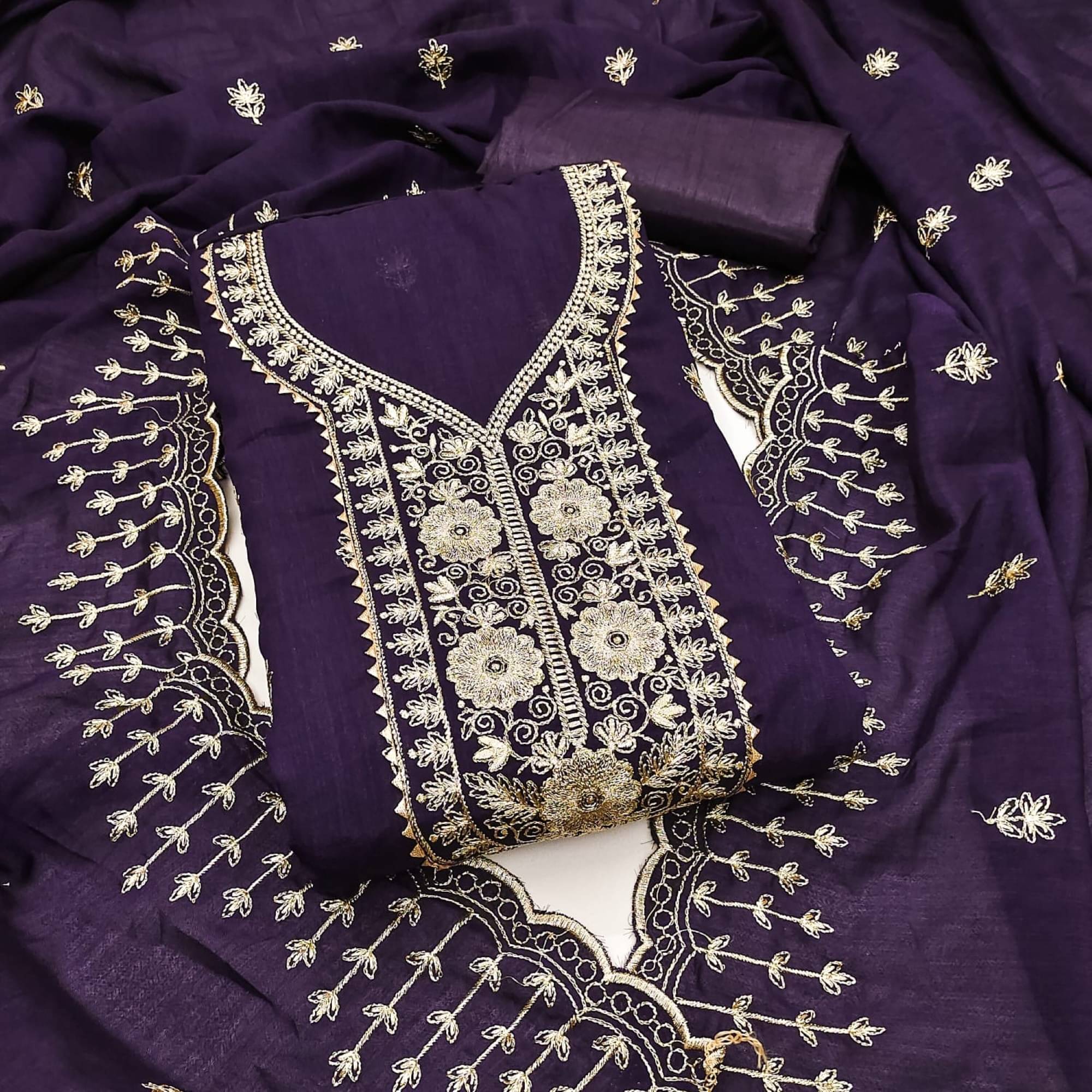 Panbai sarees Women Silk Unstitched Dress Material ( Purple )     			Panbai sarees Women Silk Unstitched Dress Material ( Purple )