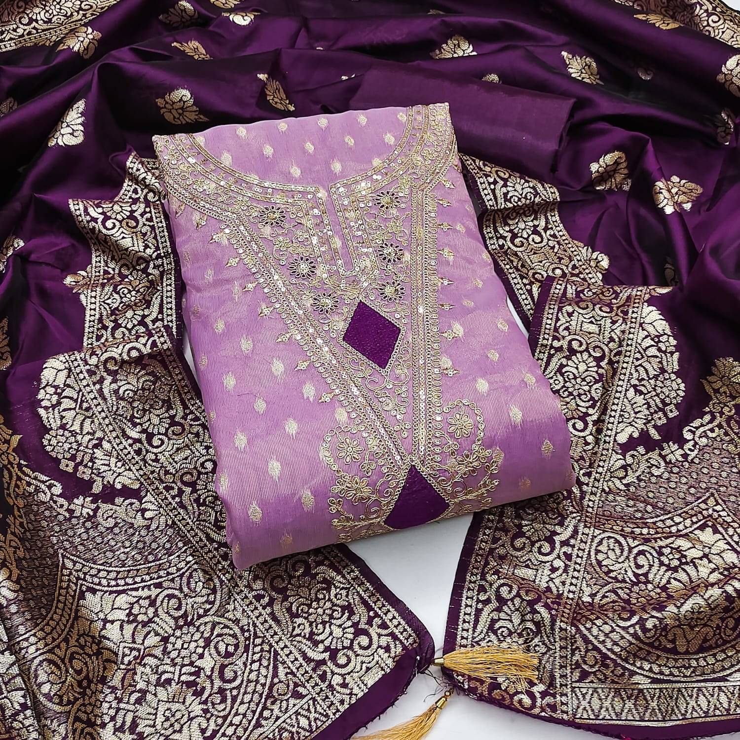 Panbai sarees Women Silk Unstitched Dress Material ( Lavender ) Panbai sarees Women Silk Unstitched Dress Material ( Lavender )