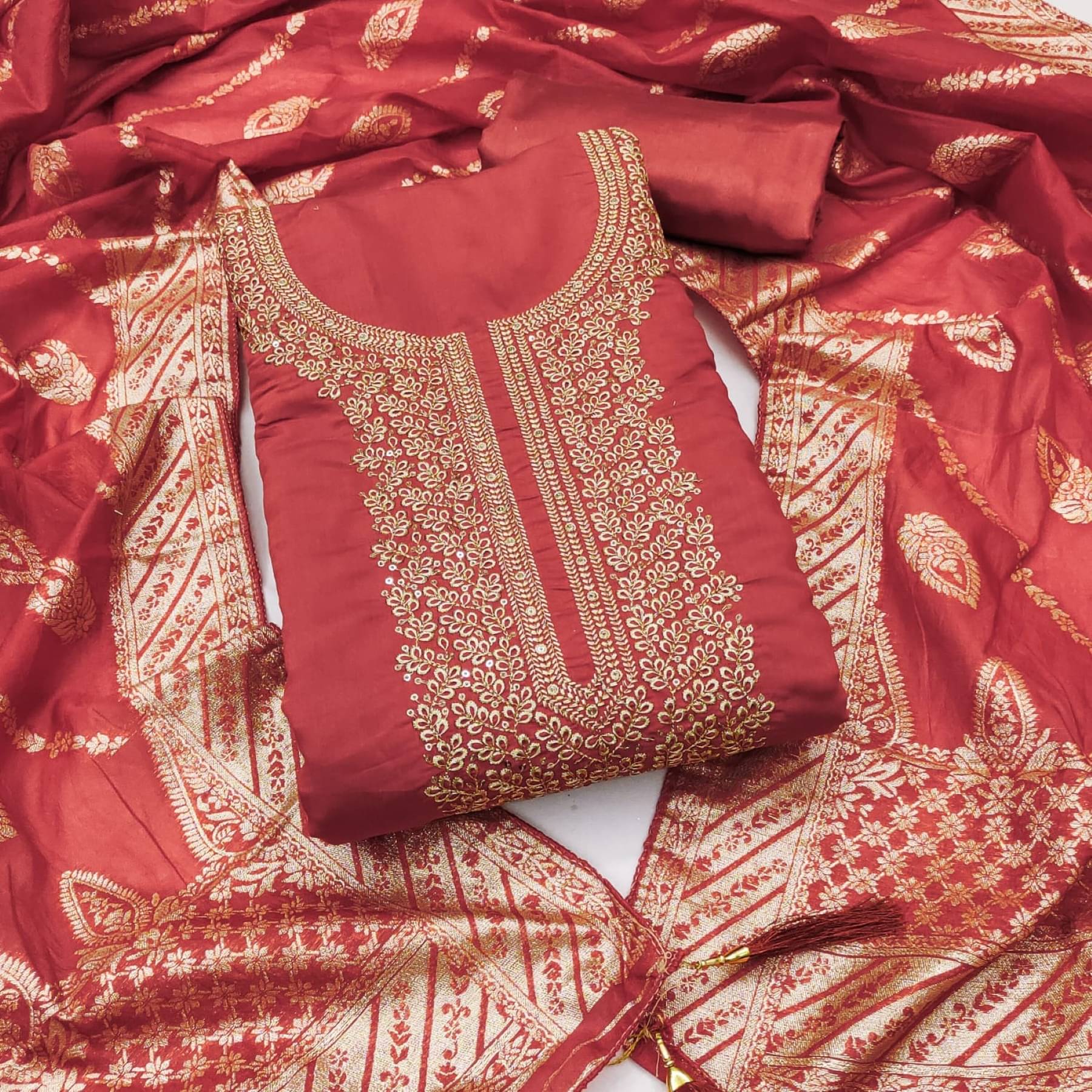 Panbai sarees Women Silk Unstitched Dress Material ( Peach ) Panbai sarees Women Silk Unstitched Dress Material ( Peach )