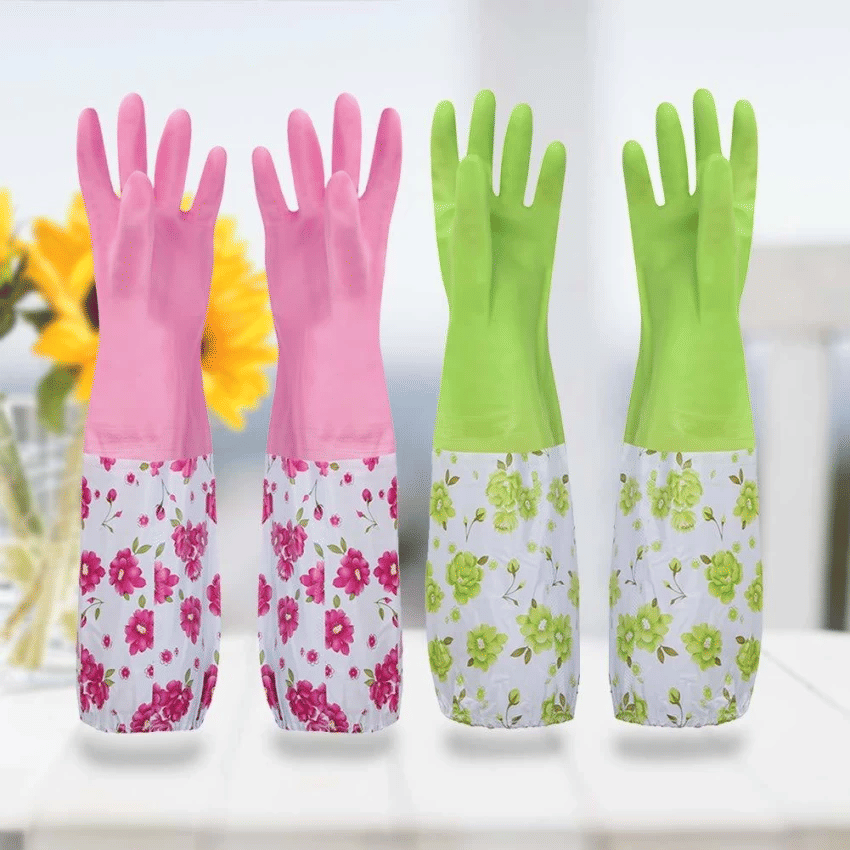    			Premium Waterproof Long-Sleeve Cleaning Gloves – Heavy-Duty, Non-Slip, Reusable Dishwashing & Gardening Gloves – Comfortable, Flock-Lined, Durable Latex PVC Gloves (1 Pair, Multicolor)
