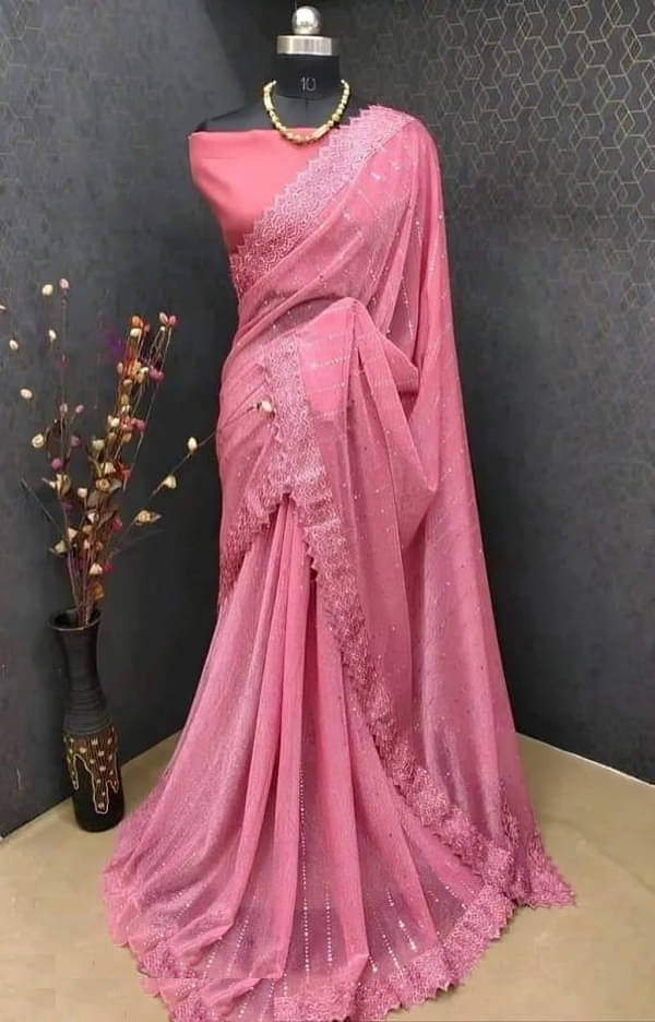 SATVASHIV Lycra Embellished Regular Saree With Unstitched Blouse Piece ( Rose Gold ) SATVASHIV Lycra Embellished Regular Saree With Unstitched Blouse Piece ( Rose Gold )