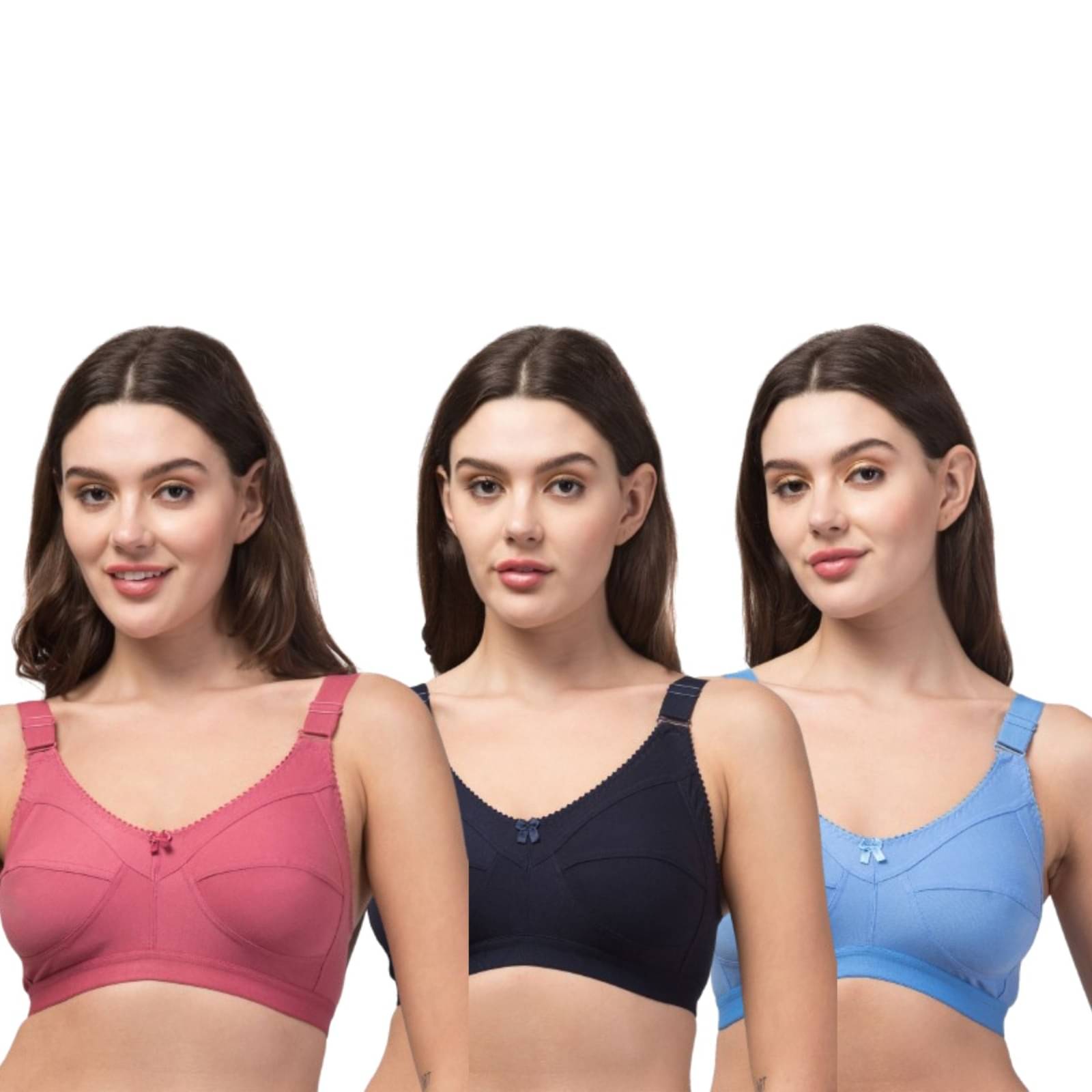 SUPERB STARLING Pack of 3 Cotton Blend Non Padded Everyday Bra For Women ( Multicolor )     			SUPERB STARLING Pack of 3 Cotton Blend Non Padded Everyday Bra For Women ( Multicolor )