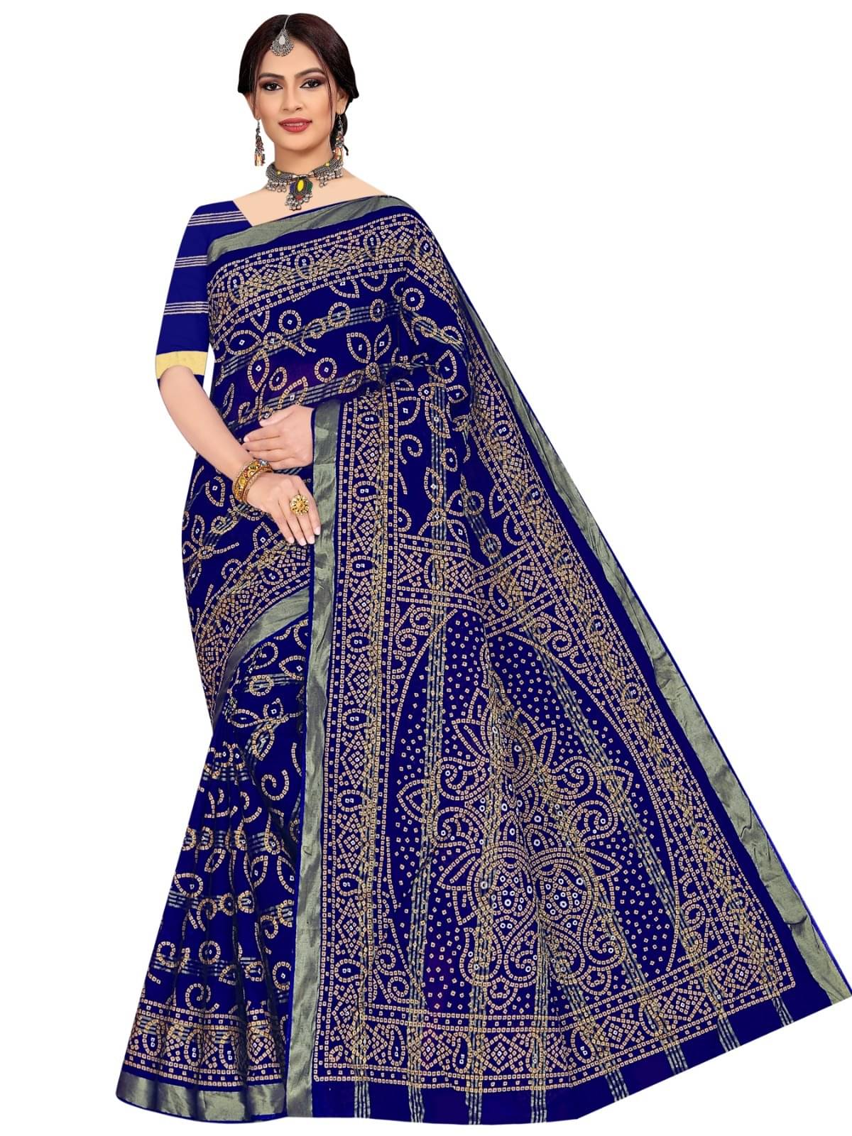 Sarita Saree Cotton Printed Bandhani Sarees Without Blouse Piece ( Blue ) Sarita Saree Cotton Printed Bandhani Sarees Without Blouse Piece ( Blue )