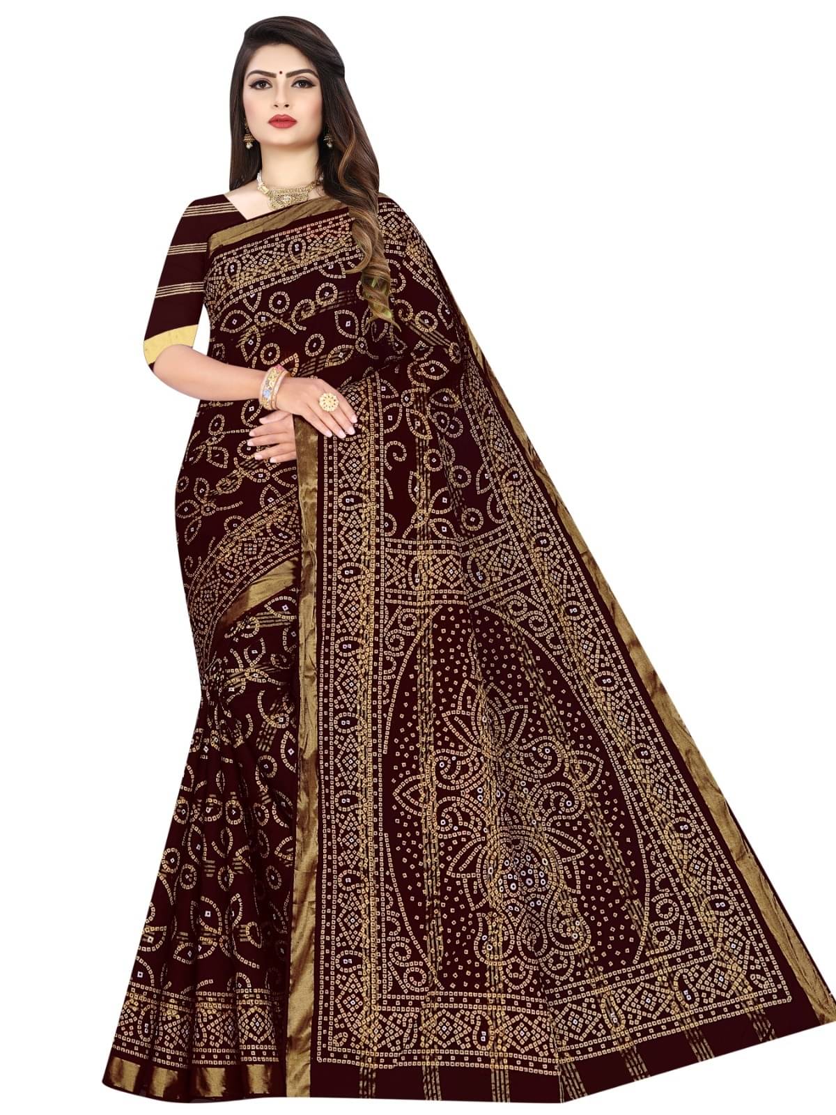 Sarita Saree Cotton Printed Bandhani Sarees Without Blouse Piece ( Coffee ) Sarita Saree Cotton Printed Bandhani Sarees Without Blouse Piece ( Coffee )