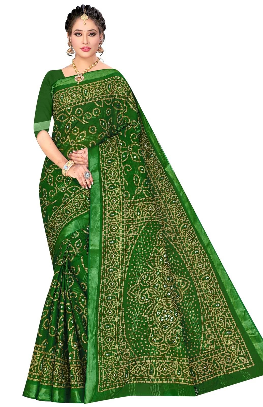 Sarita Saree Cotton Printed Bandhani Sarees Without Blouse Piece ( Green ) Sarita Saree Cotton Printed Bandhani Sarees Without Blouse Piece ( Green )