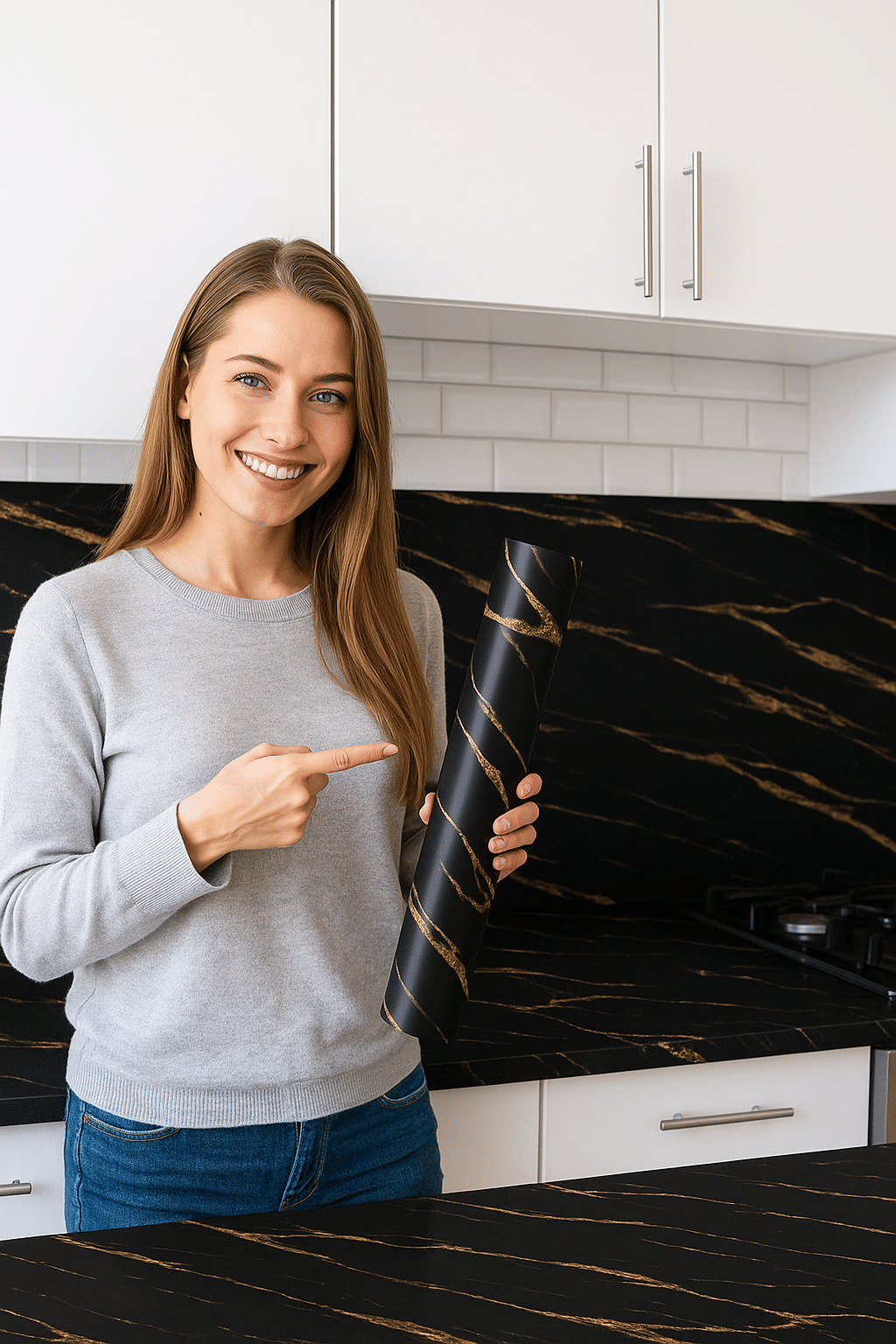     			Sekhmet Black Marbal Self-Adhesive Wallpaper Waterproof Old Furniture Vinyl Stickers Wooden Door Wardrobe Desktop PVC Wall Papers(60*200)