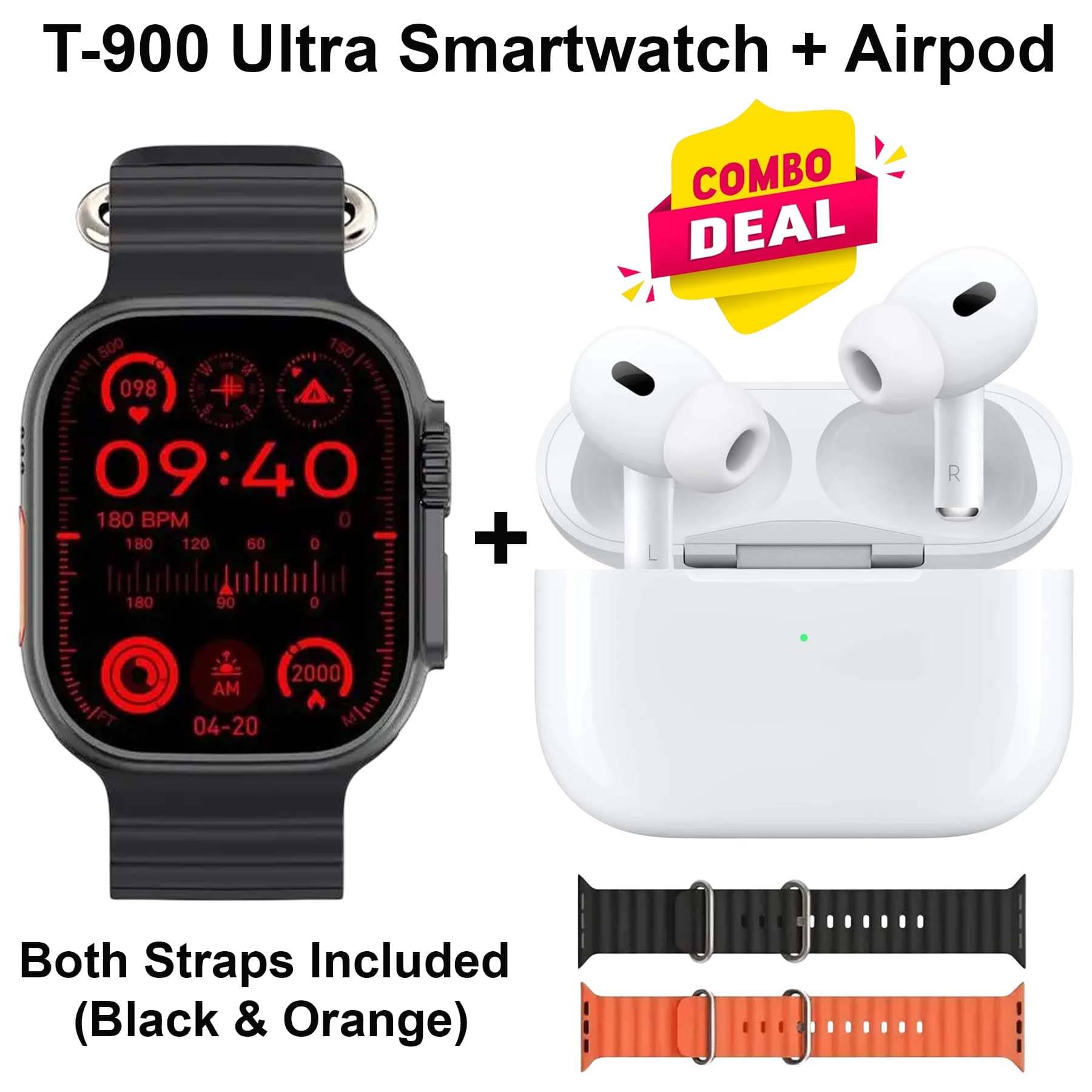 T-900 Ultra Smart Watch 2.09" HD Display | Heart Rate Monitor | Wireless Charging Smartwatch, Bluetooth Call, Fitness Tracker, Voice Assistance + Bluetooth Earbuds T-900 Ultra Smart Watch 2.09" HD Display | Heart Rate Monitor | Wireless Charging Smartwatch, Bluetooth Call, Fitness Tracker, Voice Assistance + Bluetooth Earbuds