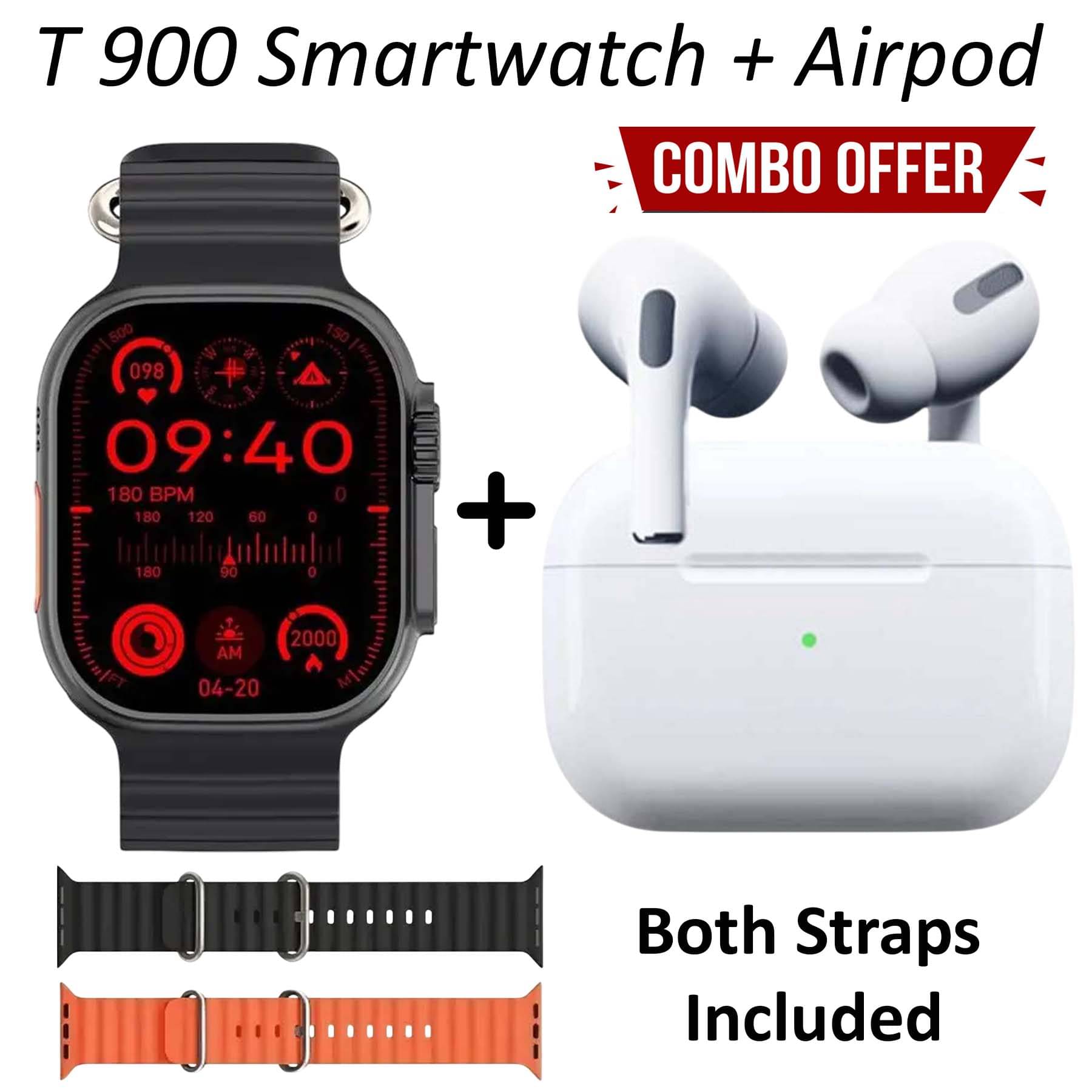 T-900 Ultra Smart Watch 2.09" HD Display - Campatible for Android & IOS -Bluetooth Calling, SPO2 Monitor, Heart Rate & Blood Pressure Monitor + Bluetooth Earbuds     			T-900 Ultra Smart Watch 2.09" HD Display - Campatible for Android & IOS -Bluetooth Calling, SPO2 Monitor, Heart Rate & Blood Pressure Monitor + Bluetooth Earbuds