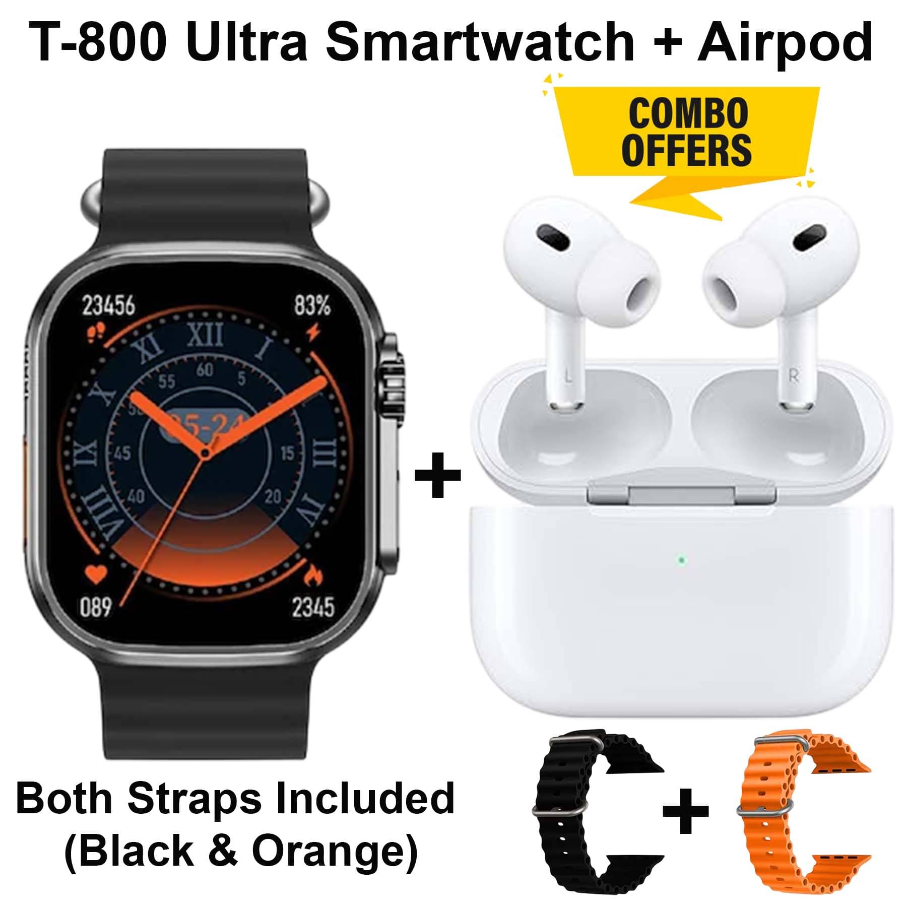     			T800 Ultra Smart Watch 1.99" HD Display | Heart Rate Monitor | Wireless Charging Smartwatch, Bluetooth Call, Fitness Tracker, Voice Assistance + Bluetooth Earbuds