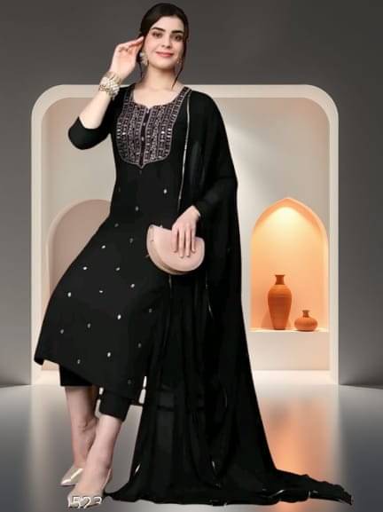     			TEXPA FASHION Women Rayon Embroidered A-line Kurti With Pants ( Black )