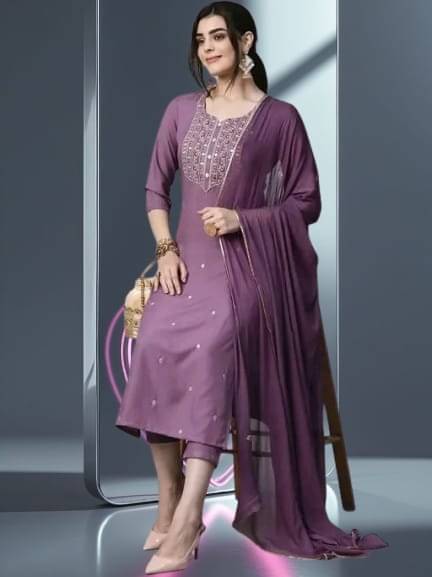     			TEXPA FASHION Women Rayon Embroidered A-line Kurti With Pants ( Lavendar )