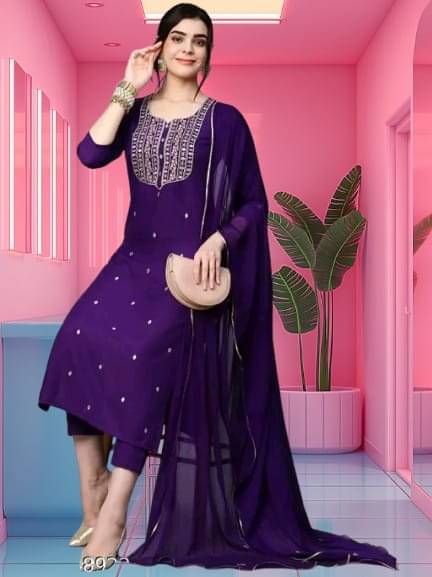     			TEXPA FASHION Women Rayon Embroidered A-line Kurti With Pants ( Purple )