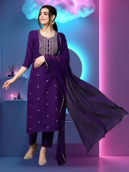 TEXPA FASHION Women Rayon Embroidered A-line Kurti With Pants ( Purple ) TEXPA FASHION Women Rayon Embroidered A-line Kurti With Pants ( Purple )