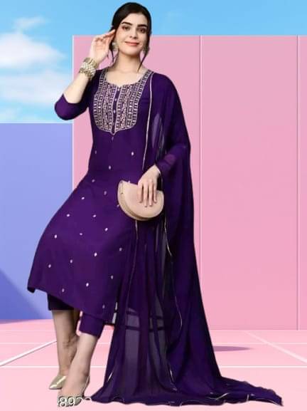     			TEXPA FASHION Women Rayon Embroidered A-line Kurti With Pants ( Purple )