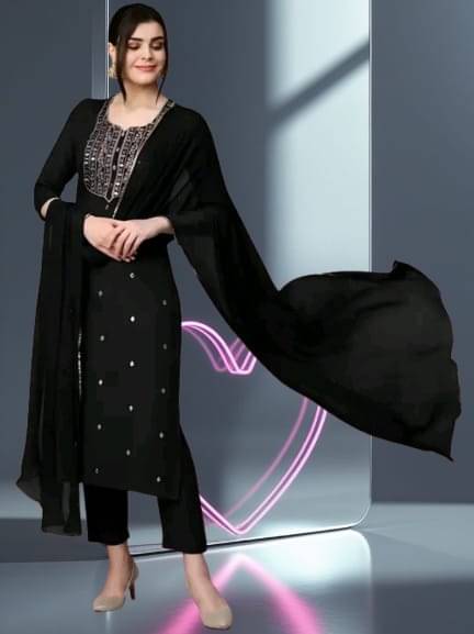    			TEXPA FASHION Women Rayon Embroidered A-line Kurti With Pants ( Black )