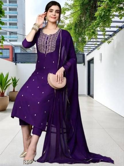     			TEXPA FASHION Women Rayon Embroidered A-line Kurti With Pants ( Purple )