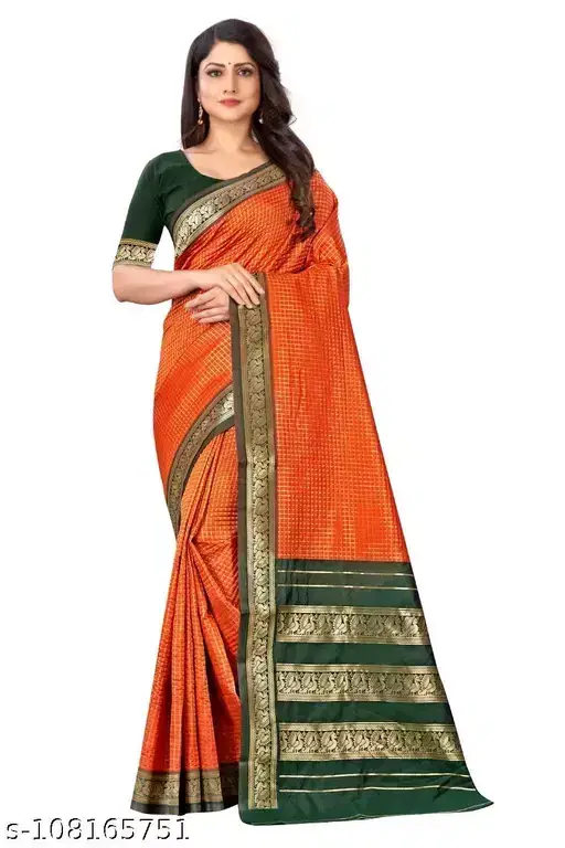 THE PRIVATE LABLE Silk Blend Printed Banarasi saree With Unstitched Blouse Piece ( Orange )     			THE PRIVATE LABLE Silk Blend Printed Banarasi saree With Unstitched Blouse Piece ( Orange )